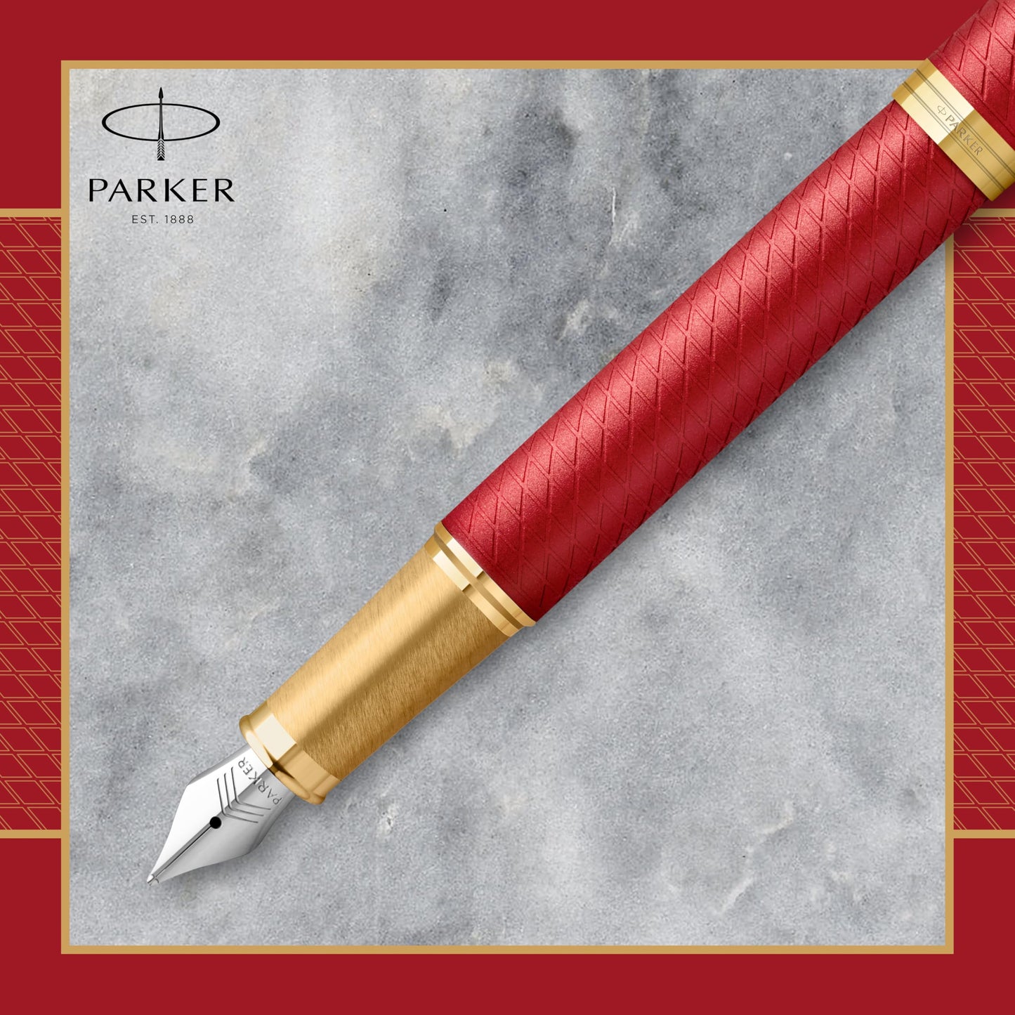 Parker IM penna stilografica | Rosso laccato premium con finiture in oro | Punta fine con cartuccia di inchiostro blu | Confezione regalo