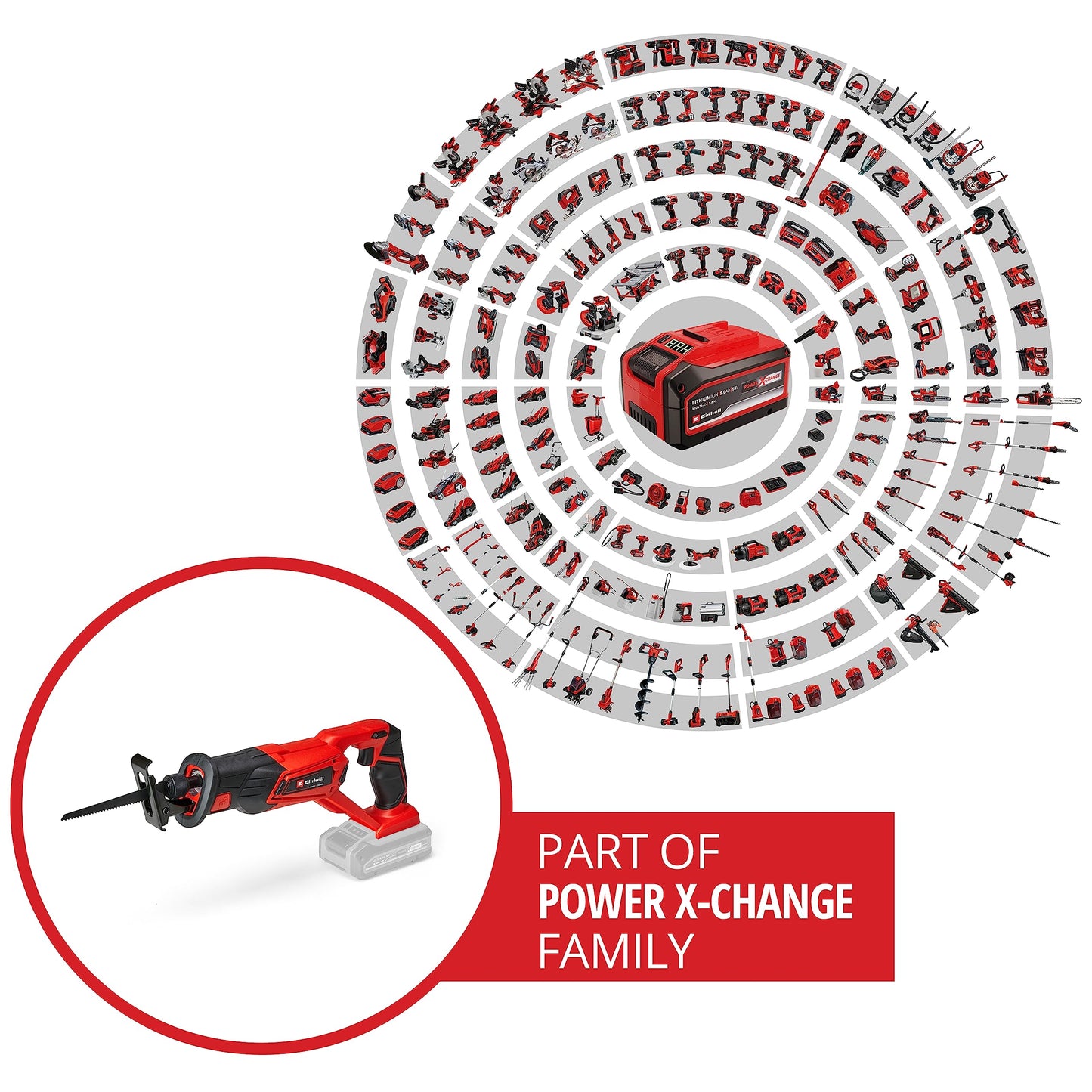 Einhell Te-Ap 18 Sega A Gattuccio Te-Ap18 Li Solo, Senza Batteria E Caricabatteria-Famiglia Power X-Change, Nero Rosso