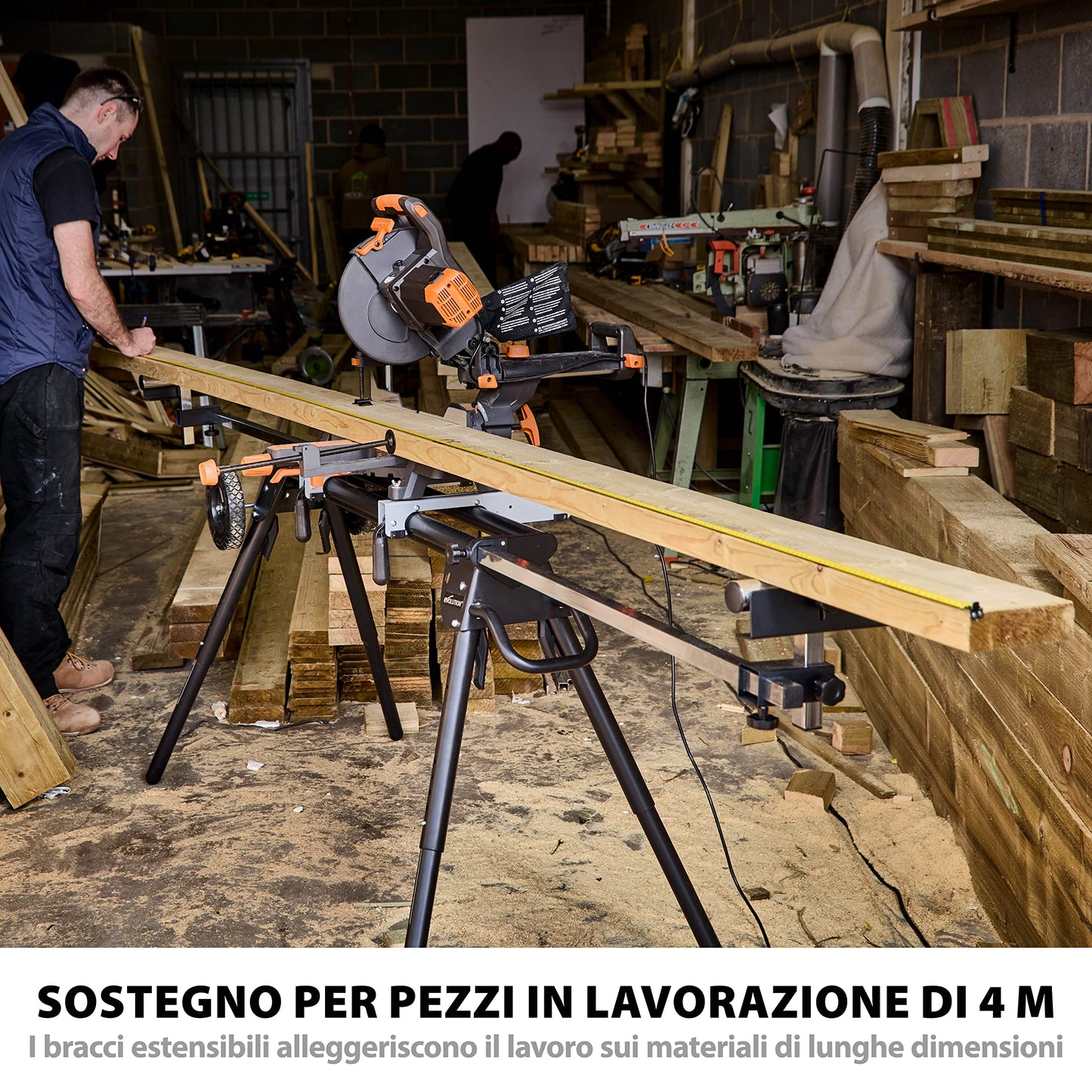 Evolution Power Tools supporto per troncatrice Plus - Supporto pieghevole compatto con bracci estensibili, compatibilità universale con Evolution, Makita, DeWalt, Bosch, Ryobi, Einhell e Metabo