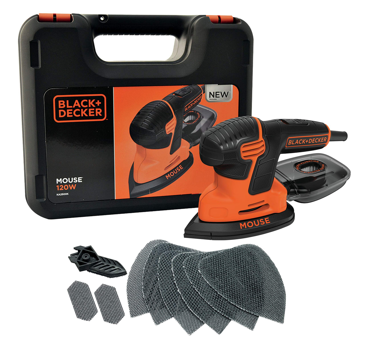 BLACK+DECKER KA2500K Levigatrice Multifunzione Mouse, Velocità 14.000 Giri/Min, 120 W