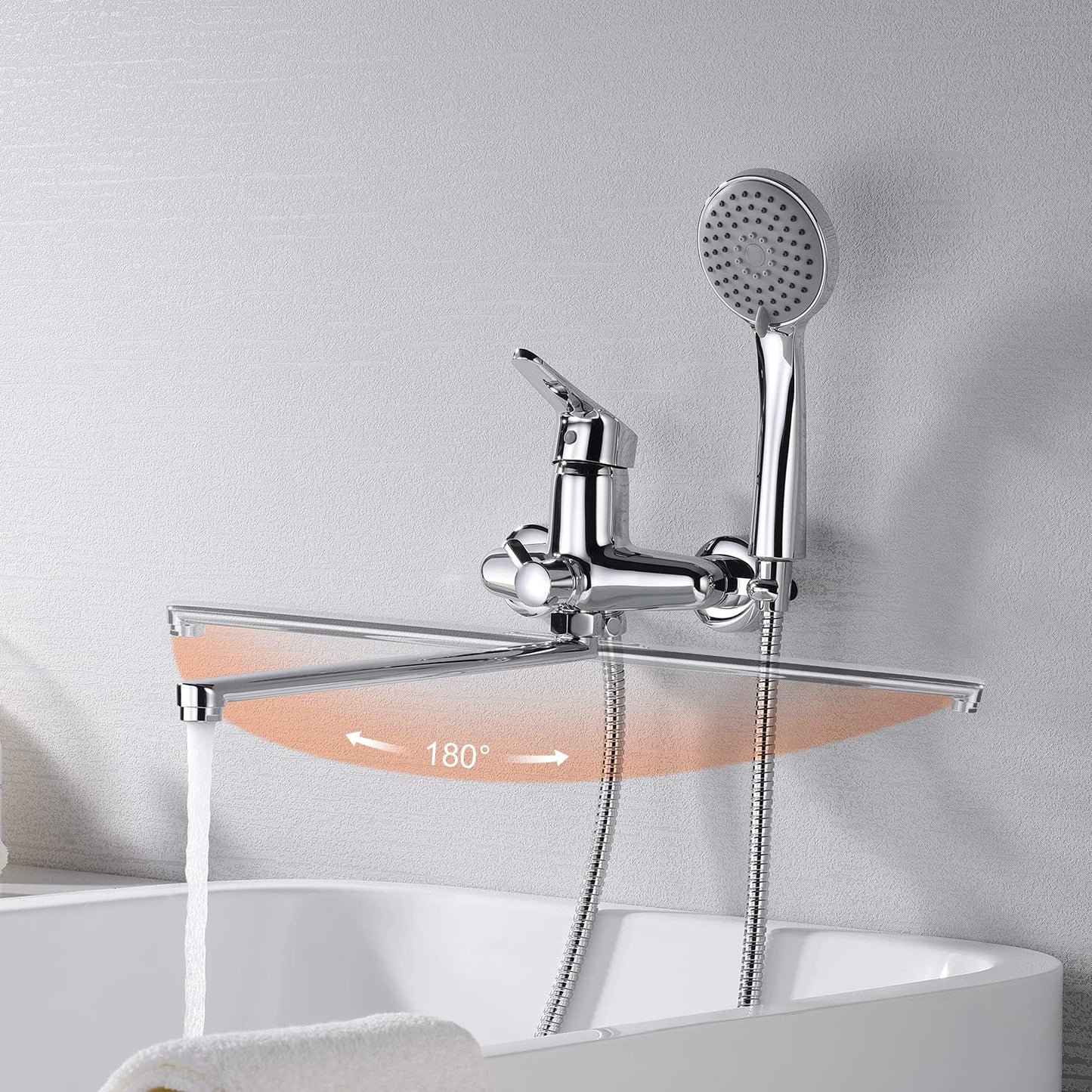 Ibergrif M13150 Rubinetto Miscelatore per Vasca da Bagno con 3 Modalità Sistema Doccia a Pioggia con Flessibile Doccia 180 cm e Bocchetta Allunga (40 cm) Rubinetto Doccia con Supporto Doccia, Argento