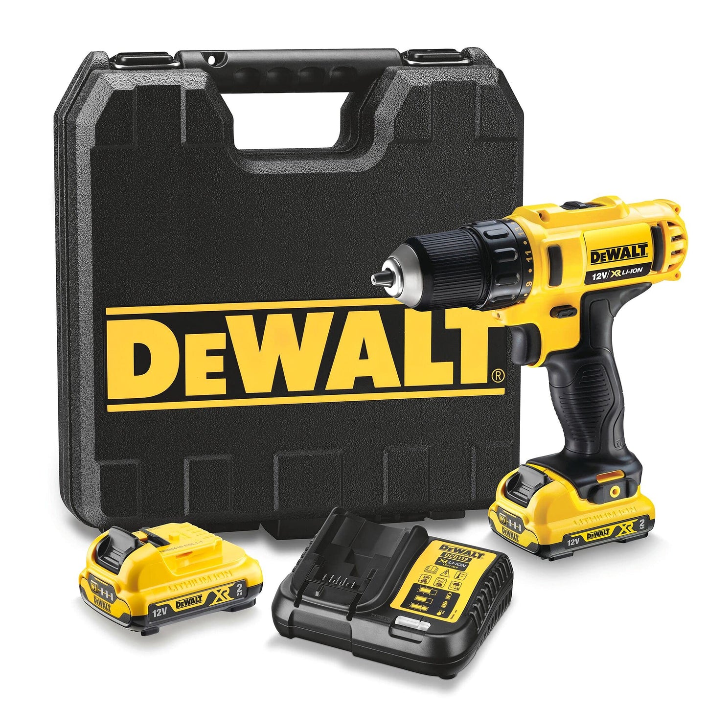 DEWALT DCD710D2-qw Trapano Avvitatore, 2 velocità, 2.0 Ah, con Doppia Batteria in Valigetta, 10.8 V, Giallo/Nero