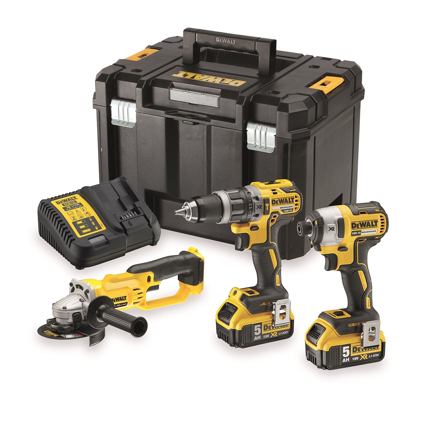 DEWALT DCK383P2T-QW Kit Di 3 Strumenti 18 V, Trapano Avvitatore Compatto, Avvitatore A Urti E Meuleuses